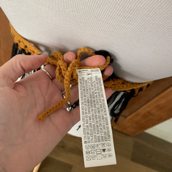 Fringed Crochet Crop Yellow Rust Black Size S 70s - Picture 4 of 5